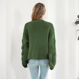 Puff Sleeve Cardigan Sweater Women Clothes Front Chunky Knitwear Coat vafini