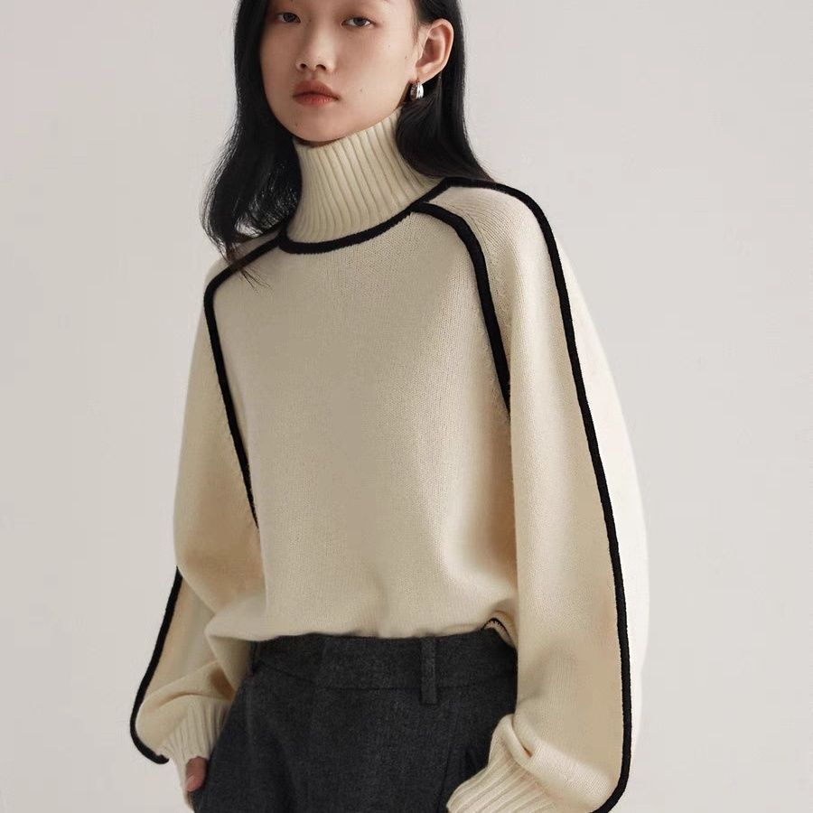 Autumn And Winter Half Turtleneck Three-dimensional Casual Loose Pullover Knitted Sweater Fashion Knit Top Outerwear vafini