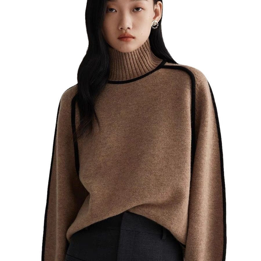 Autumn And Winter Half Turtleneck Three-dimensional Casual Loose Pullover Knitted Sweater Fashion Knit Top Outerwear vafini