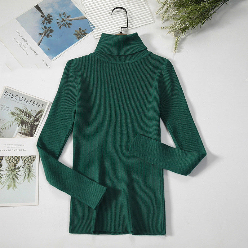 Solid Color Pit Strip Knit Pullover Turtleneck Sweater vafini