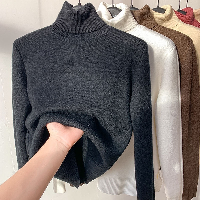 Turtle Neck Winter Sweater Women Elegant Thick Warm Female Knitted Pullover Loose Basic Knitwear vafini