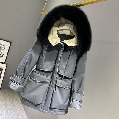 Fashion Hooded Faux Fur Collar Women's Clothing Big Pocket Down Jacket Female Winter Coat Woman vafini