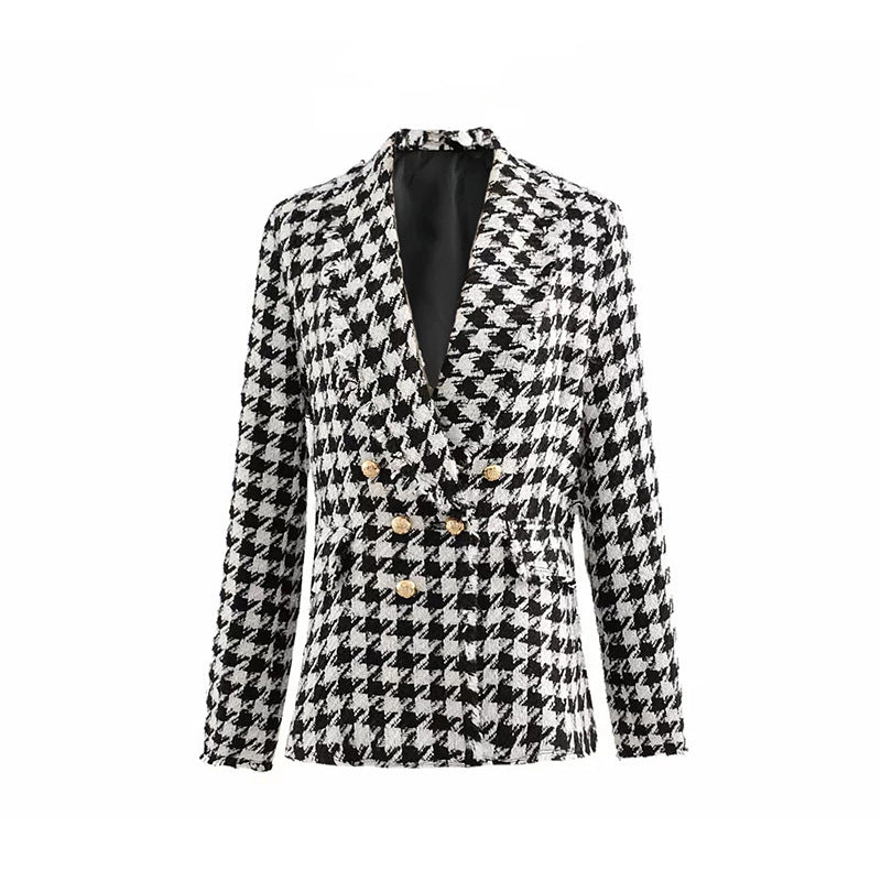 Houndstooth jacket women autumn retro thick plaid jacket vafini