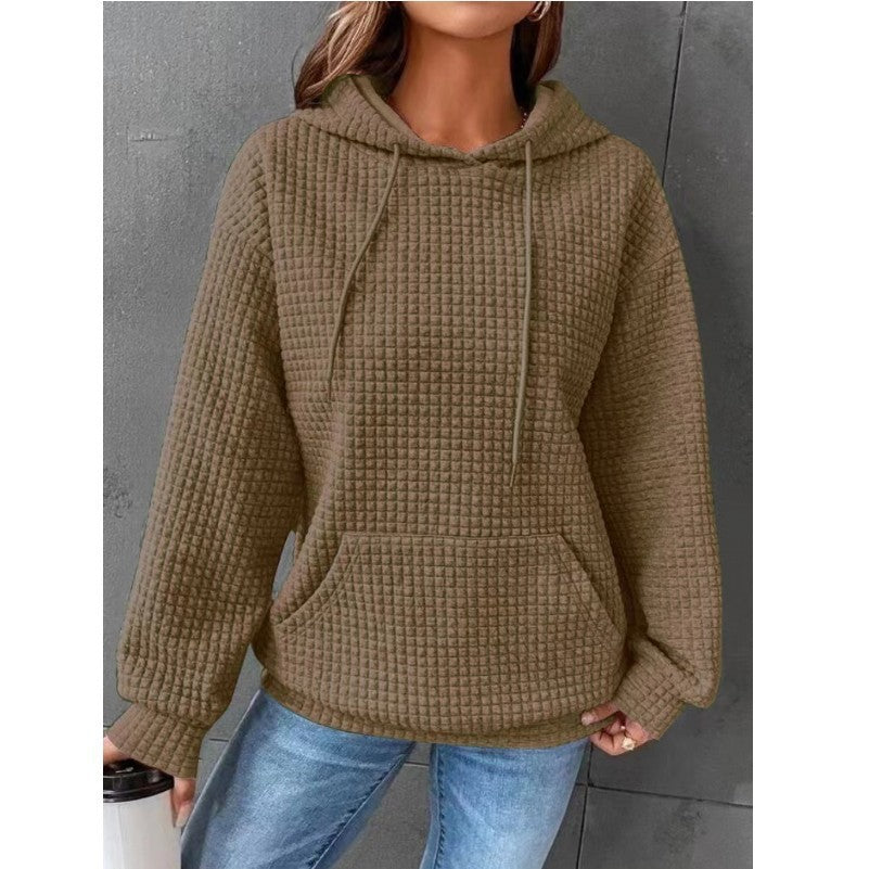 Fashion Waffle Hoodie Sweater Women's Sports Sweatshirt Casual Long Sleeve Tops Womens Clothing vafini