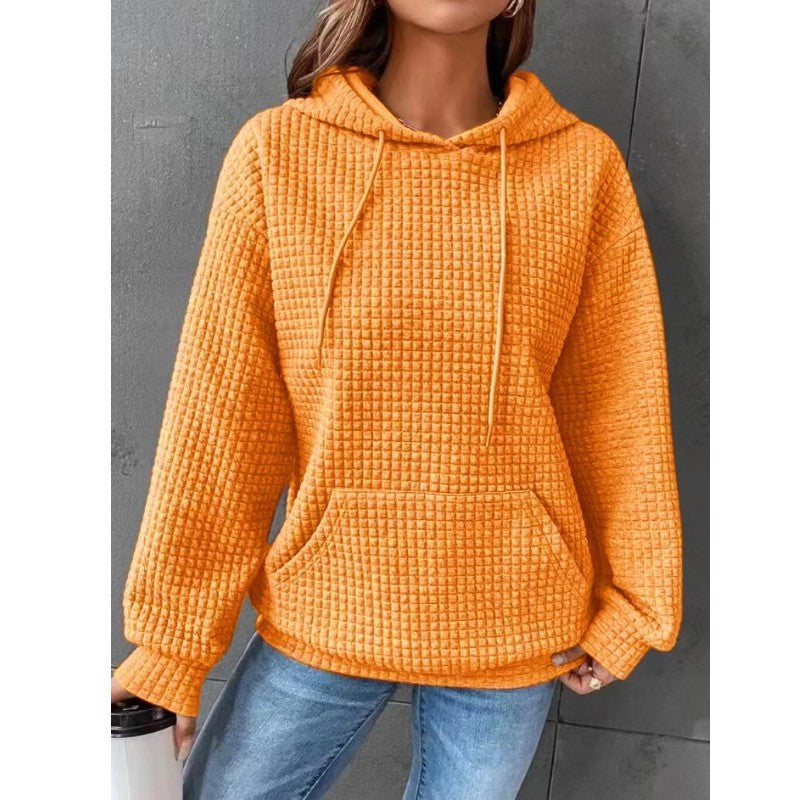 Fashion Waffle Hoodie Sweater Women's Sports Sweatshirt Casual Long Sleeve Tops Womens Clothing vafini