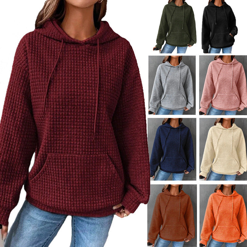 Fashion Waffle Hoodie Sweater Women's Sports Sweatshirt Casual Long Sleeve Tops Womens Clothing vafini