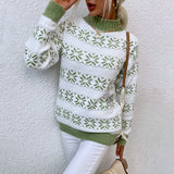 Half High Neck Christmas Snowflake Sweater Blouse vafini