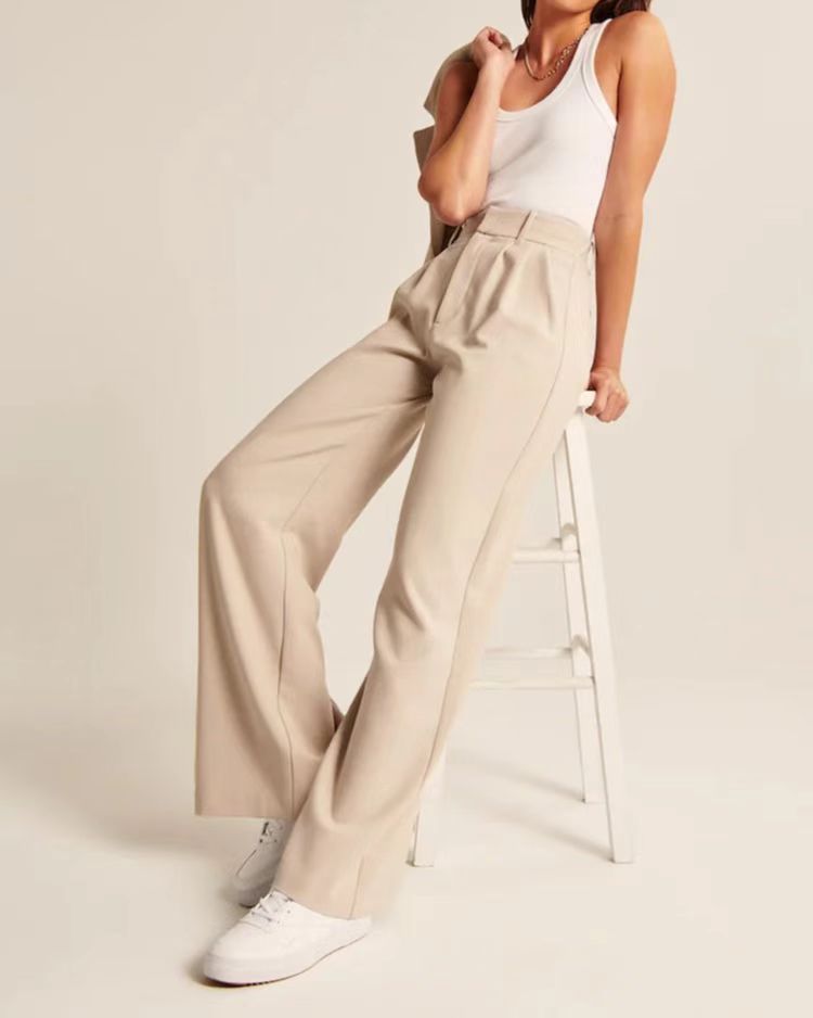 High Waist Straight Trousers With Pockets Wide Leg Casual Pants For Women vafini