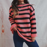 Women's Loose Off Shoulder Striped Long-sleeved Sweater vafini