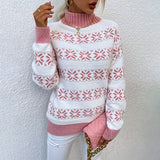 Half High Neck Christmas Snowflake Sweater Blouse vafini