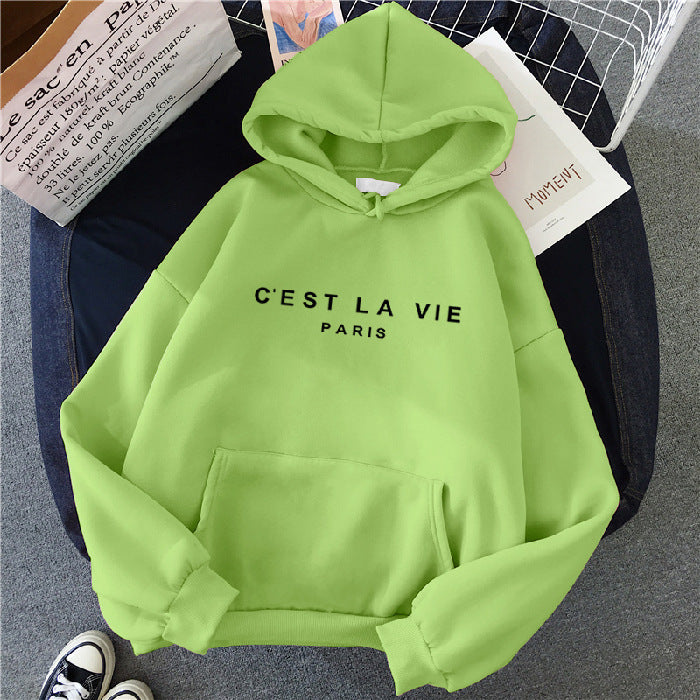 Loose Hooded Sweater Student Hoodie With Letter Print Sports Tops vafini