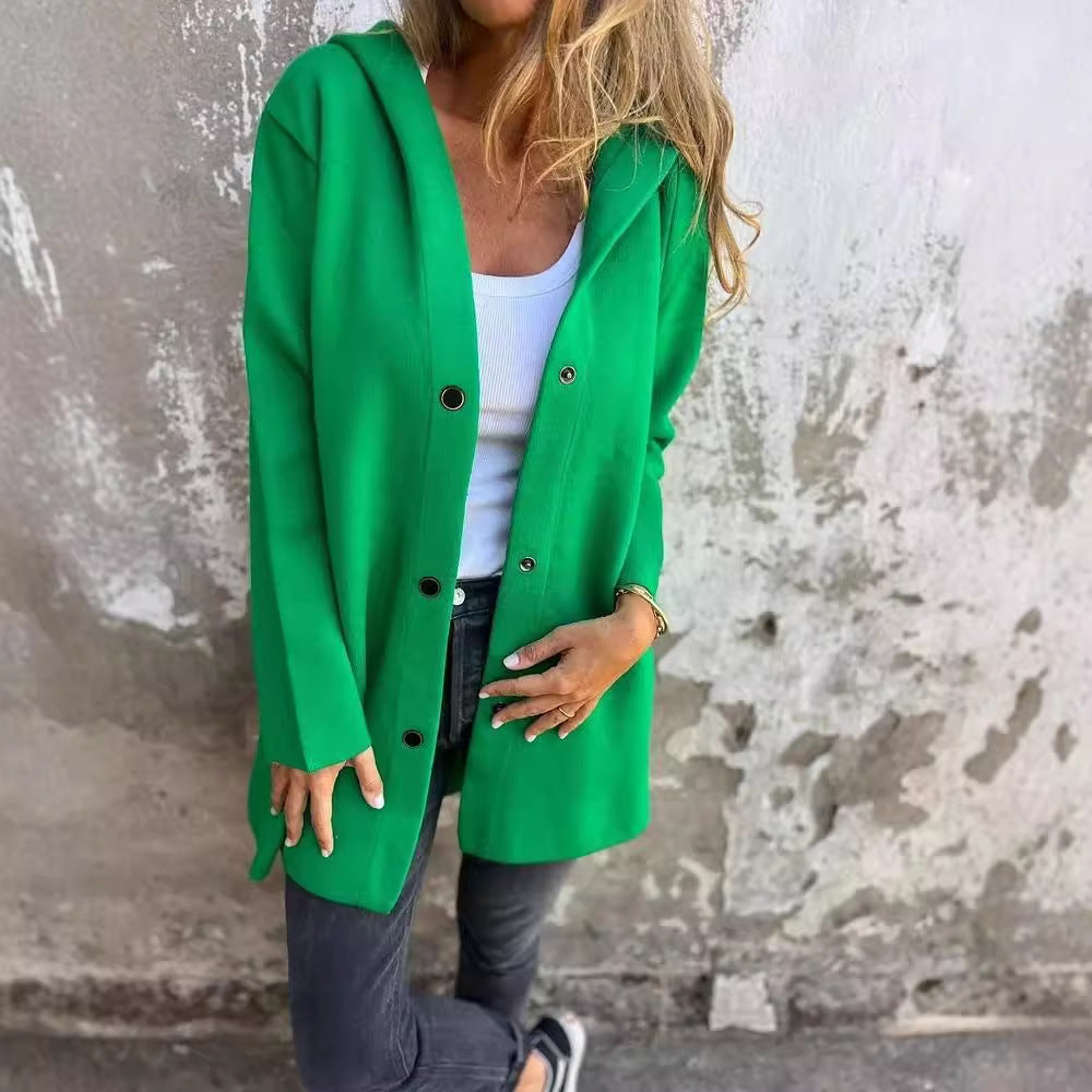 Casual Hooded Single-Breasted Cardigan Fashion Loose Solid Color Jacket Spring And Autumn Women's Clothing vafini