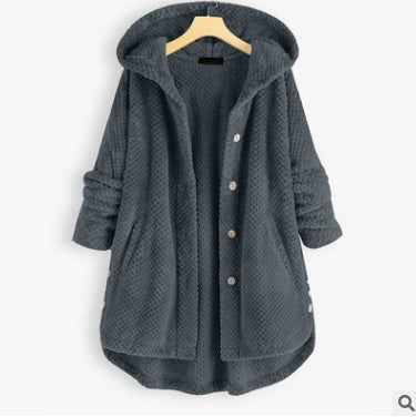 Women's Fashion Temperament Pure Color Hooded Double-sided Velvet Sweatshirt Coat vafini