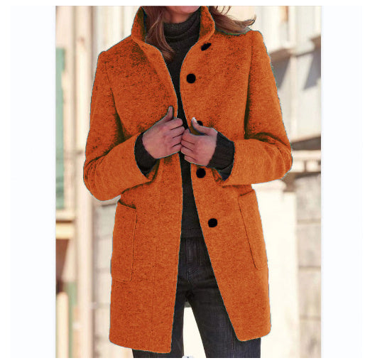 Fashion Stand Collar Woolen Coat With Pockets Fall Winter Casual Button Outwear For Women Clothing vafini