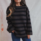 Women's Loose Off Shoulder Striped Long-sleeved Sweater vafini