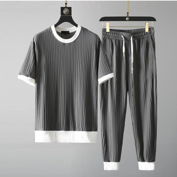 Casual Men's Round Neck Stretch Breathable Short Sleeve Sports Suit vafini