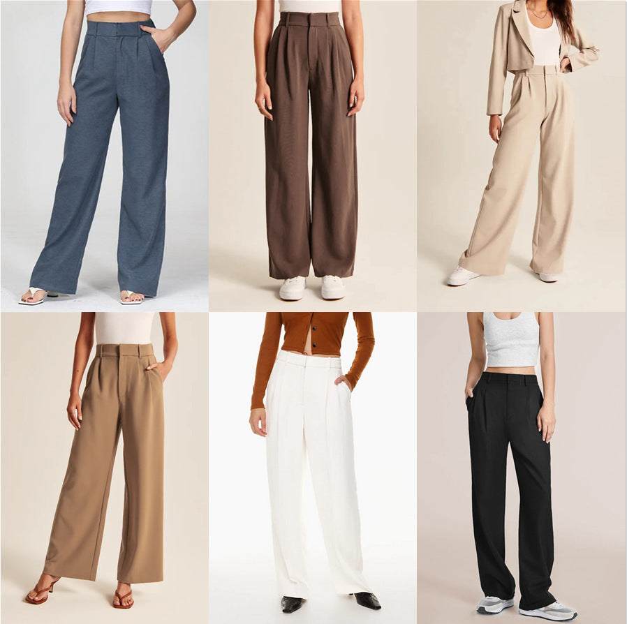 High Waist Straight Trousers With Pockets Wide Leg Casual Pants For Women vafini