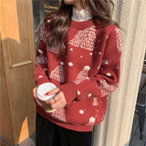 Red Christmas Tree Jacquard Warm Sweater Women vafini