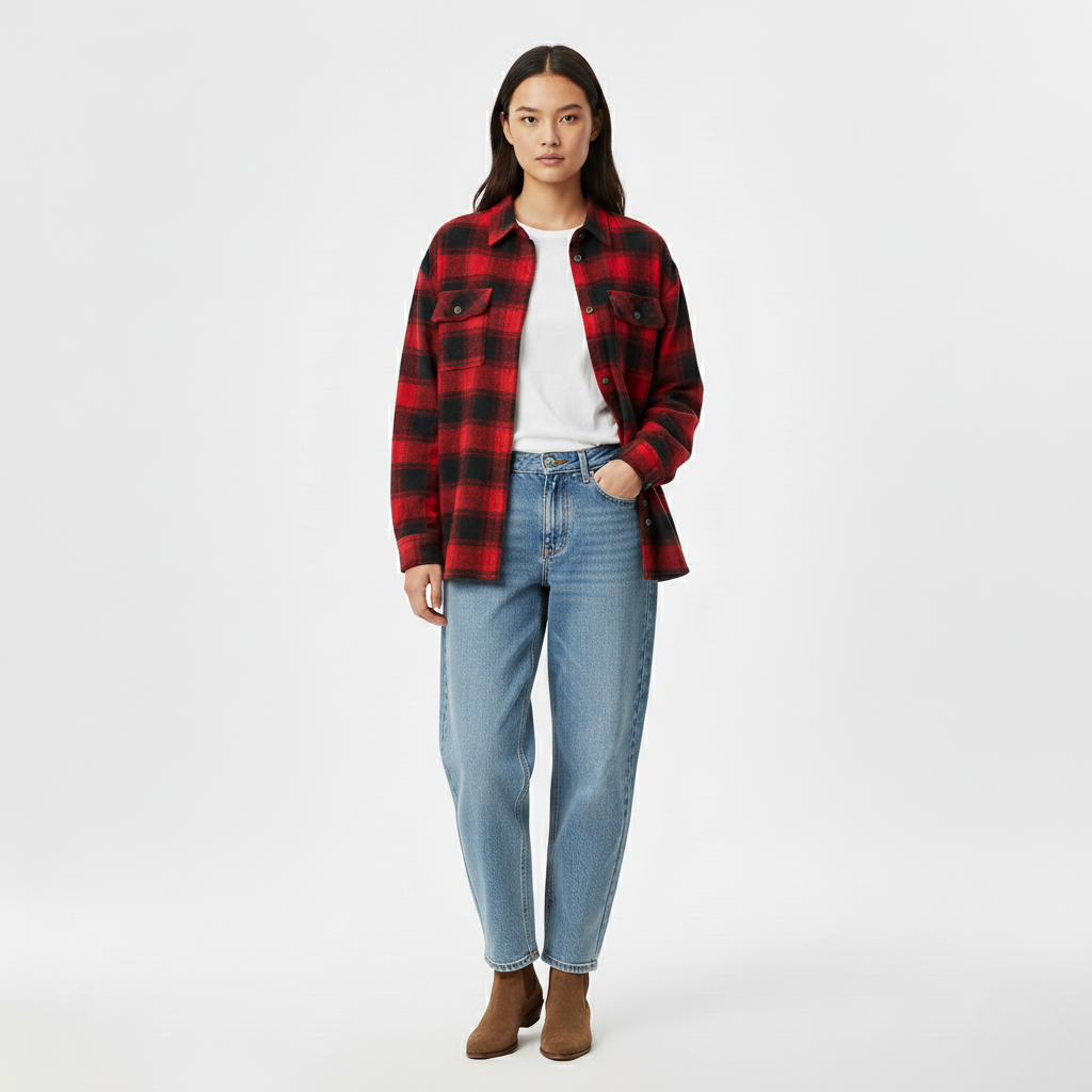 Women's Button-Front Plaid Overshirt