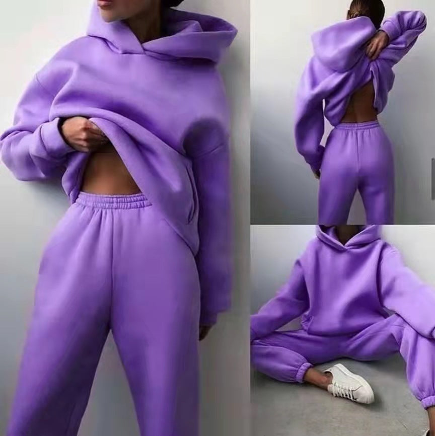 Women's Casual Hooded Sweater Two-piece Suit Clothes Hoodie Tracksuit vafini