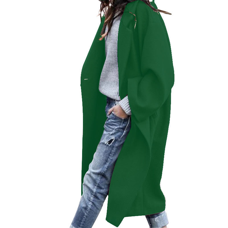 Casual Long Jacket With Pockets Solid Color Single Breasted Lapel Woolen Coat For Women Warm Winter Clothing vafini