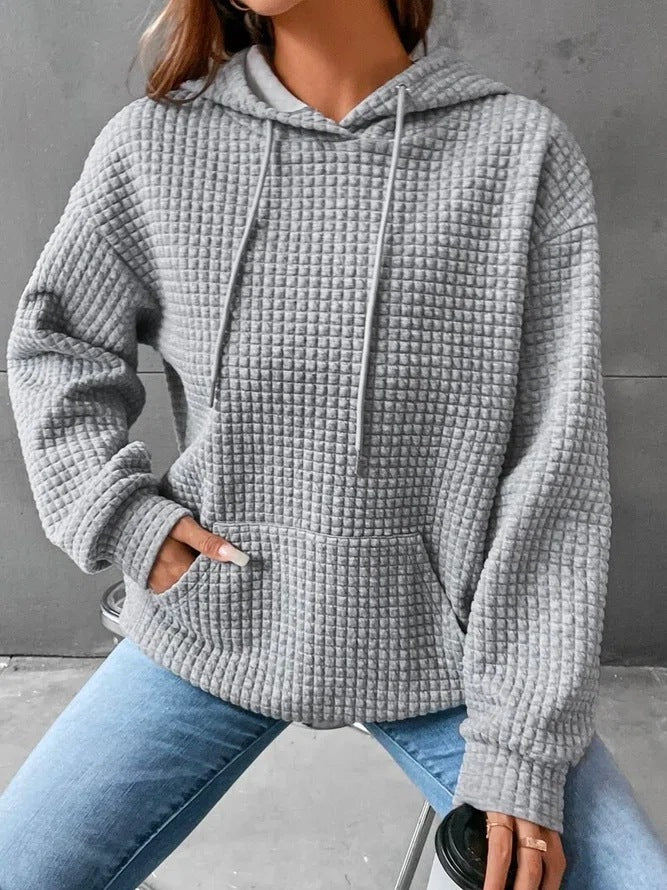 Fashion Waffle Hoodie Sweater Women's Sports Sweatshirt Casual Long Sleeve Tops Womens Clothing vafini