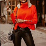 Women Solid Color Turtleneck Sweater Fashion Winter Tops vafini