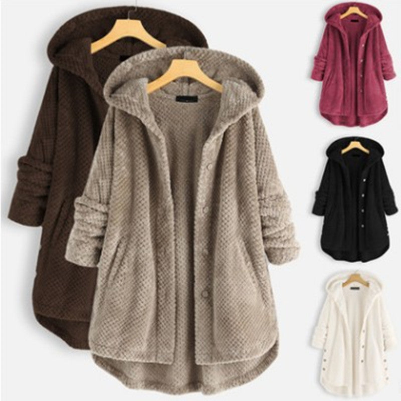 Women's Fashion Temperament Pure Color Hooded Double-sided Velvet Sweatshirt Coat vafini