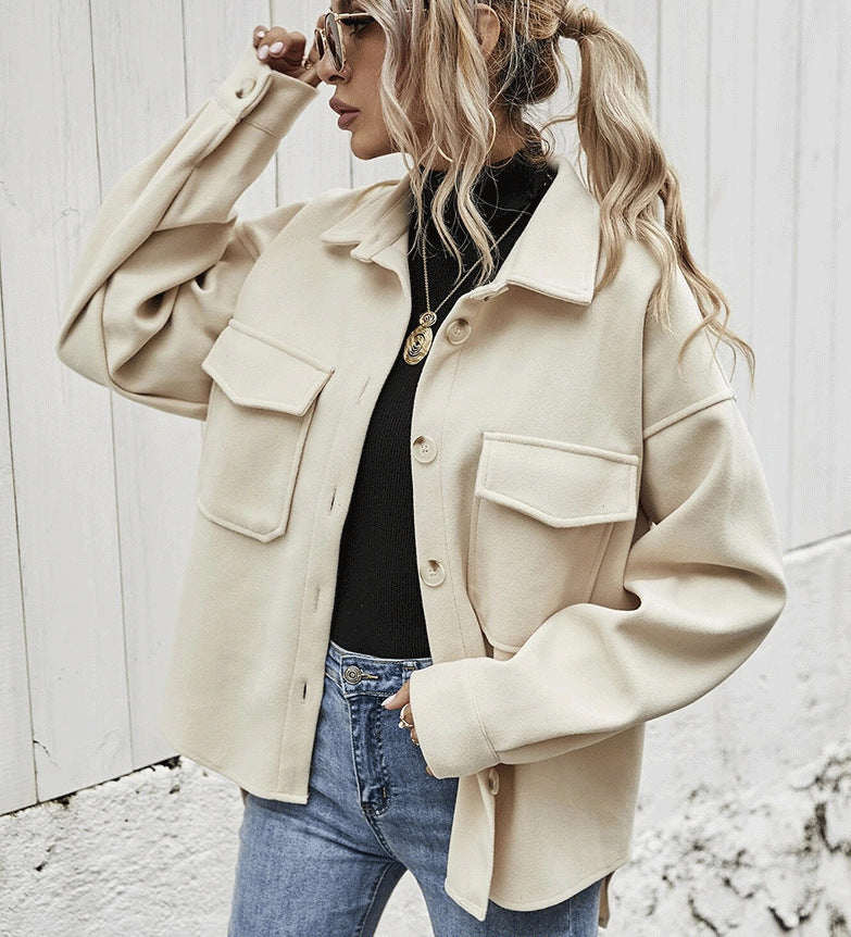 Winter Coat Women Lapel Single-breasted Thickened Solid Color Jacket Woolen Loose Short Coat For Women Fashion Outwear Clothing vafini