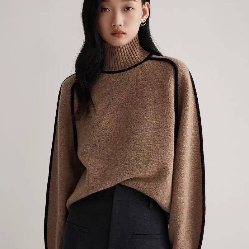 Autumn And Winter Half Turtleneck Three-dimensional Casual Loose Pullover Knitted Sweater Fashion Knit Top Outerwear vafini