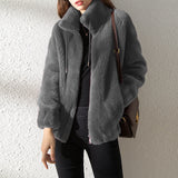 Double Faced Fleece Warm High Neck Sweater Women Cardigan vafini