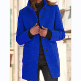 Fashion Stand Collar Woolen Coat With Pockets Fall Winter Casual Button Outwear For Women Clothing vafini