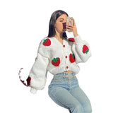 Female Cute Strawberry Loose V-neck Cardigan Sweater vafini