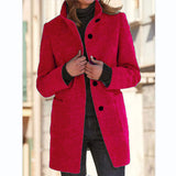 Fashion Stand Collar Woolen Coat With Pockets Fall Winter Casual Button Outwear For Women Clothing vafini