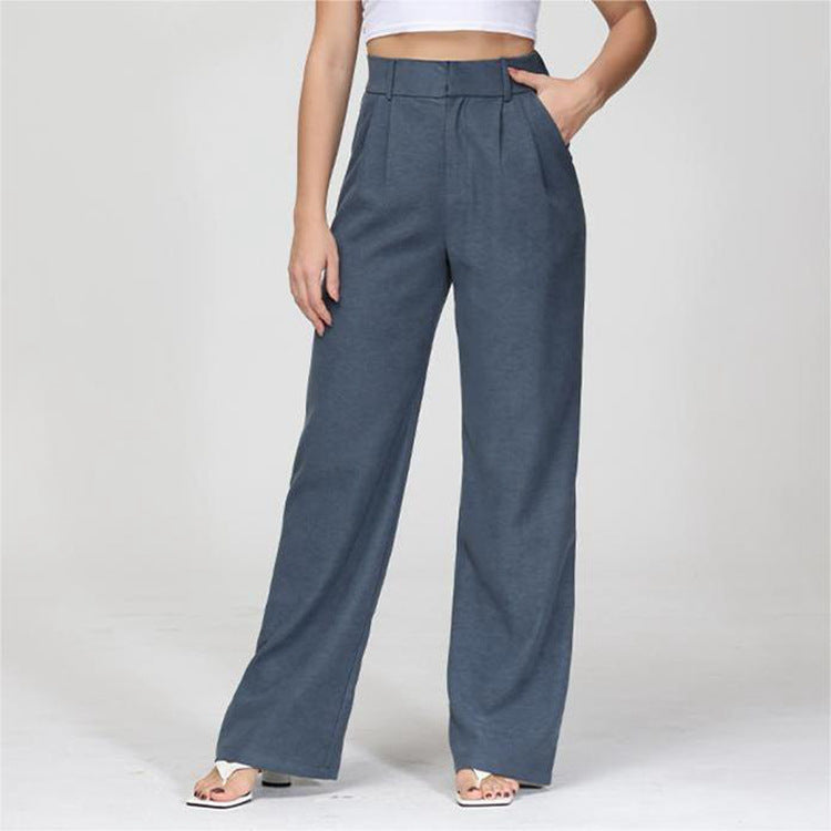 High Waist Straight Trousers With Pockets Wide Leg Casual Pants For Women vafini