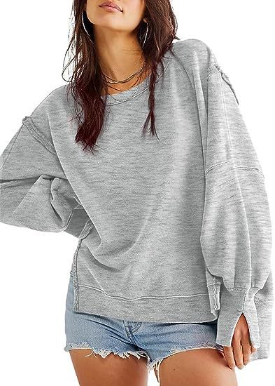 Solid Oversized Sweatshirt Crew Neck Long Sleeve Pullover Hoodies Tops Fashion Fall Women Clothes Winter vafini