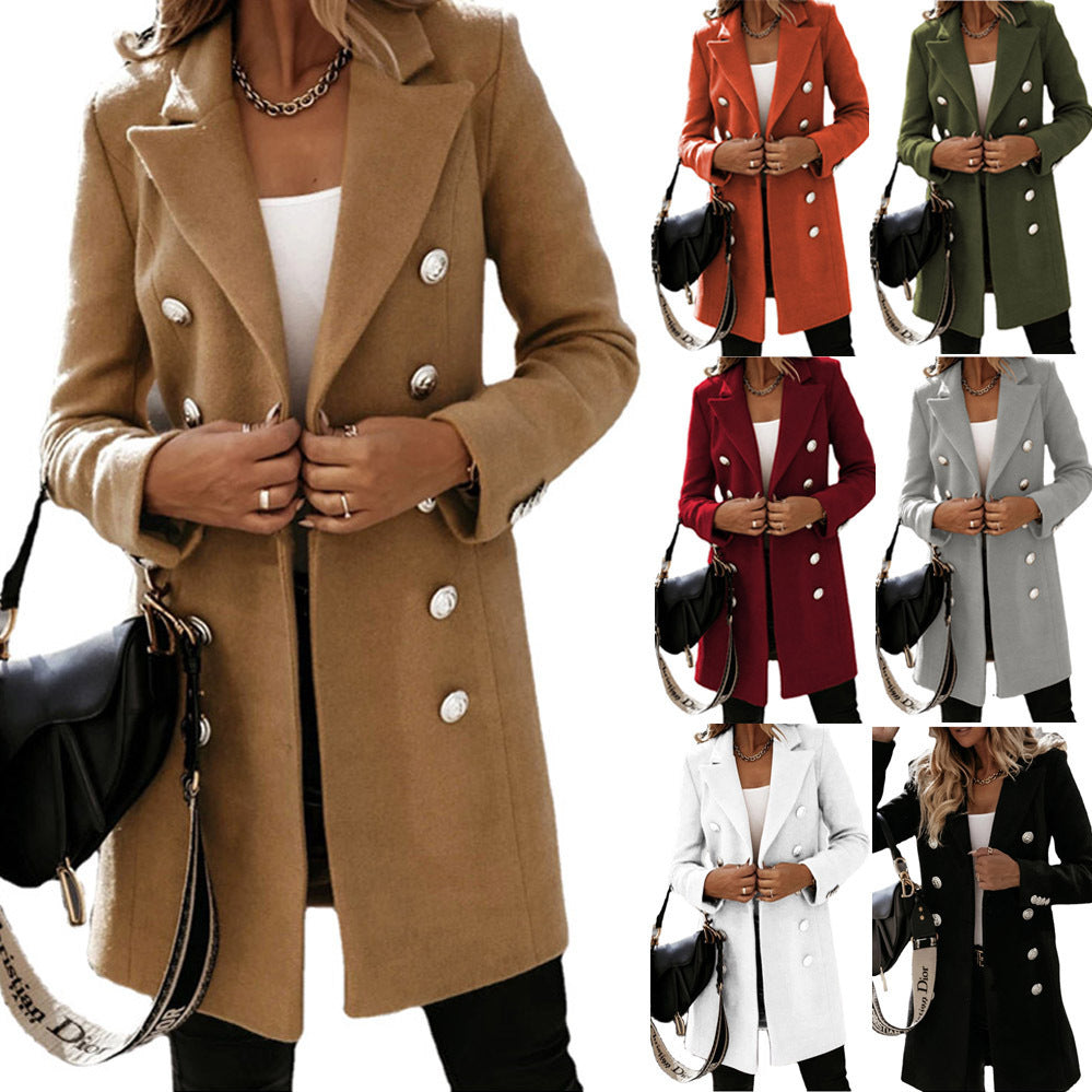 Fashion Turndown Collar Jacket For Women Autumn Winter Long-sleeved Double-breasted Woolen Coat vafini