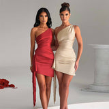 One-shoulder Sleeveless Mini Dress Sexy Slim Backless Skirt Party Wedding Dresses Womens Clothing vafini