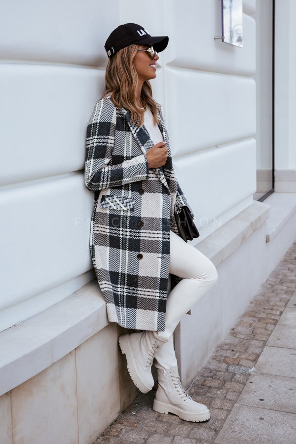 European And American Fashion Plaid Woolen Coat vafini