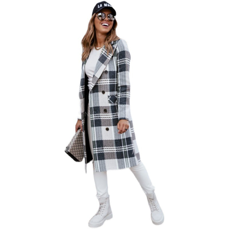 European And American Fashion Plaid Woolen Coat vafini