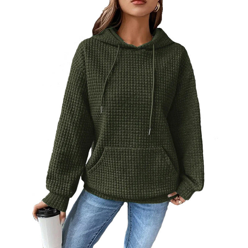 Fashion Waffle Hoodie Sweater Women's Sports Sweatshirt Casual Long Sleeve Tops Womens Clothing vafini