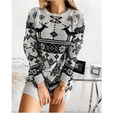 Elk Snowflake Christmas Jacquard Knitted Dress Long Knitted Sweaters vafini