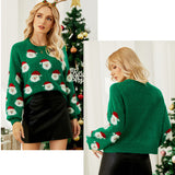 Christmas Sweater Women Cute Cartoon Santa Print Knit Sweater Winter Tops vafini