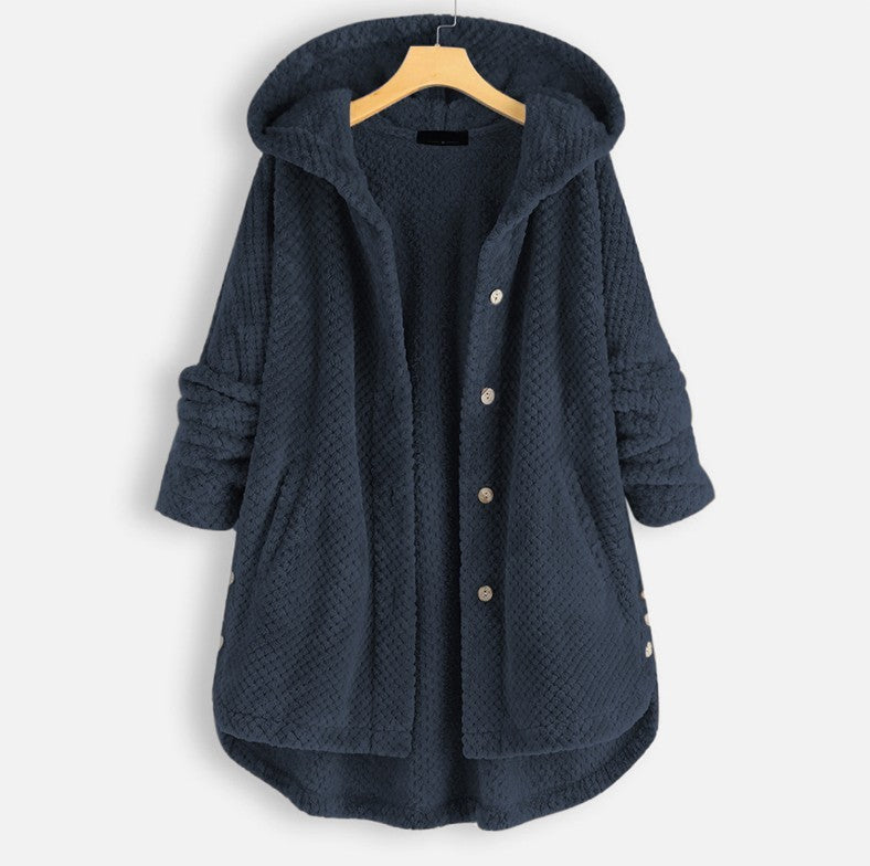 Women's Fashion Temperament Pure Color Hooded Double-sided Velvet Sweatshirt Coat vafini