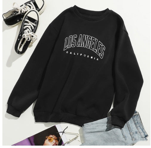 Letter Print Crew Neck Pullover Sweatshirt vafini