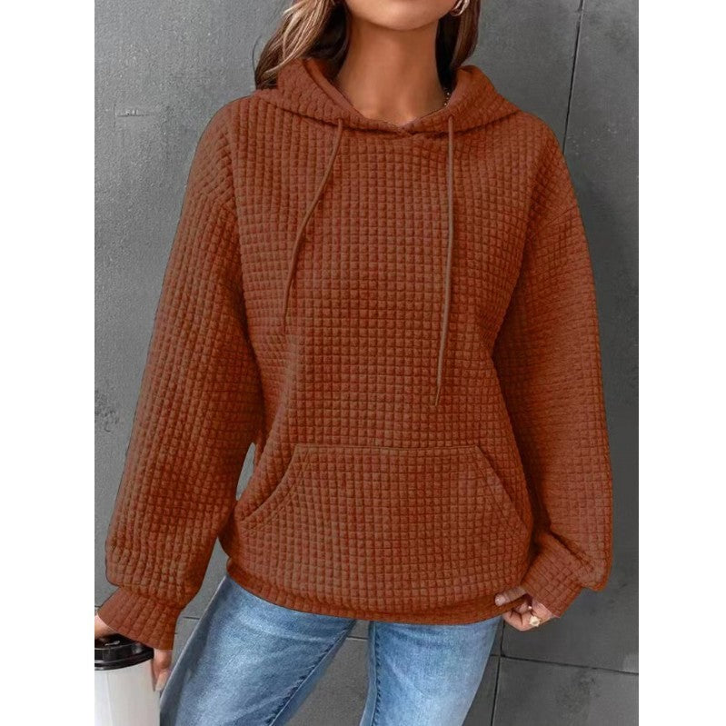 Fashion Waffle Hoodie Sweater Women's Sports Sweatshirt Casual Long Sleeve Tops Womens Clothing vafini