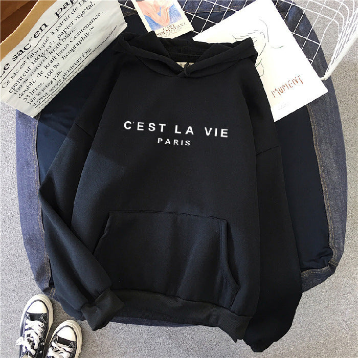 Loose Hooded Sweater Student Hoodie With Letter Print Sports Tops vafini