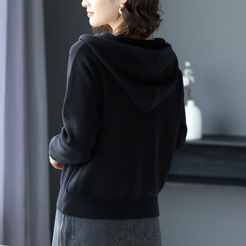 Hooded Sweater Coat Women Long Sleeve Single-breasted Sweaters Clothes vafini