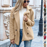 Loose Lapel Fluffy Coat Winter Button Jacket Cardigan Outwear For Women Clothing vafini