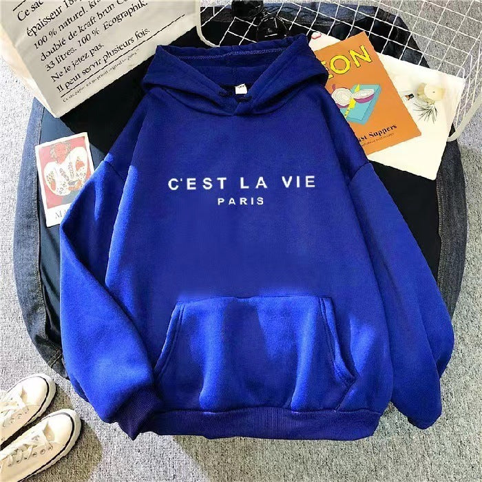 Loose Hooded Sweater Student Hoodie With Letter Print Sports Tops vafini